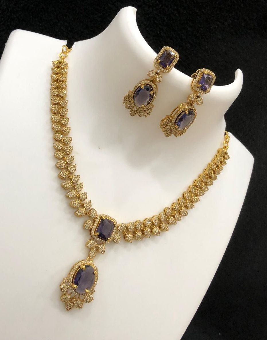 Victorian CZ Pendant Necklace set - Rani Pink